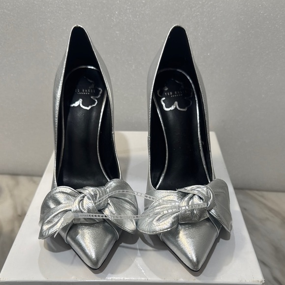 Ted Baker London Silver Stiletto Heels with Bow - Picture 1 of 8